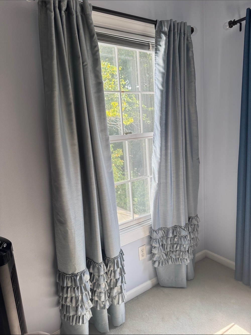 2 Pair Light Blue Ruffled Window Curtains - Picture 3 of 7